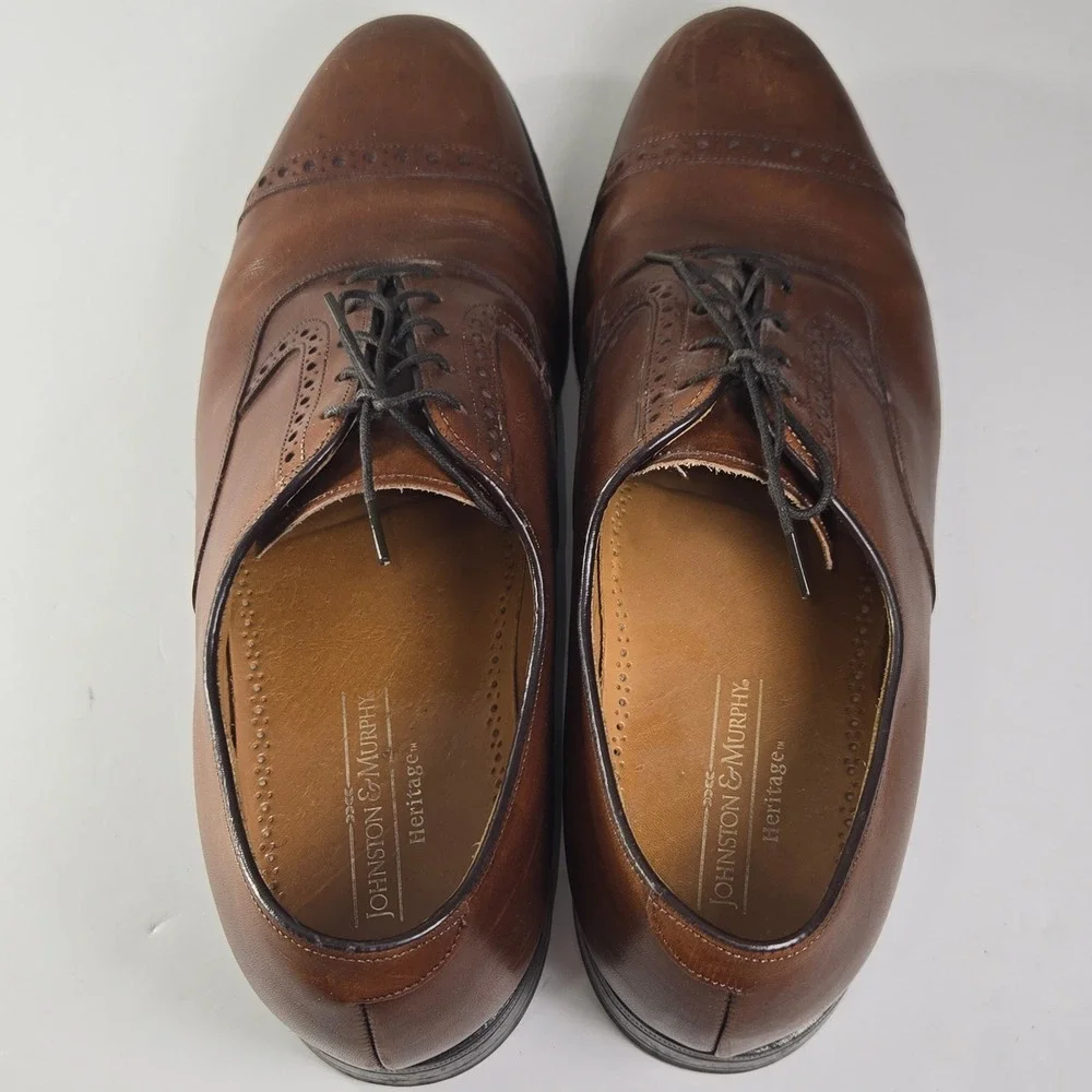 Johnston Murphy Heritage Cap Toe Oxfords‎ Brown Leather Men's Dress Shoes 9.5
